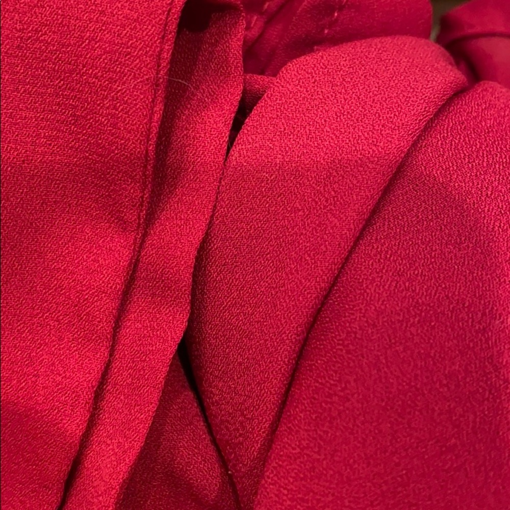• Ruby Red • Romantic Plunging Crop Bow Blouse • - Picture 5 of 5